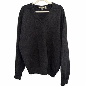 VTG LL Bean  V-Neck Sweater Dark Grey 100% Lambswool Made in Ireland  XL tall